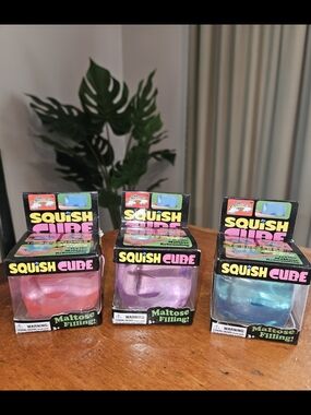 3 Needoh Inspired Squish Cube Maltose Filling Slow Rise Toy - Pink, Purple, Blue